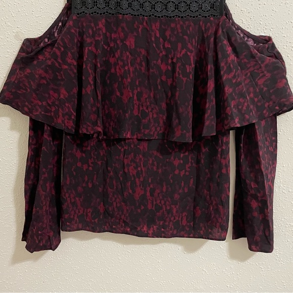 Yigal x Aqua Cold Shoulder Red and Black Floral Lace blouse Top - Picture 7 of 15